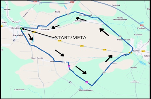 Mapa z trasą wyścigu