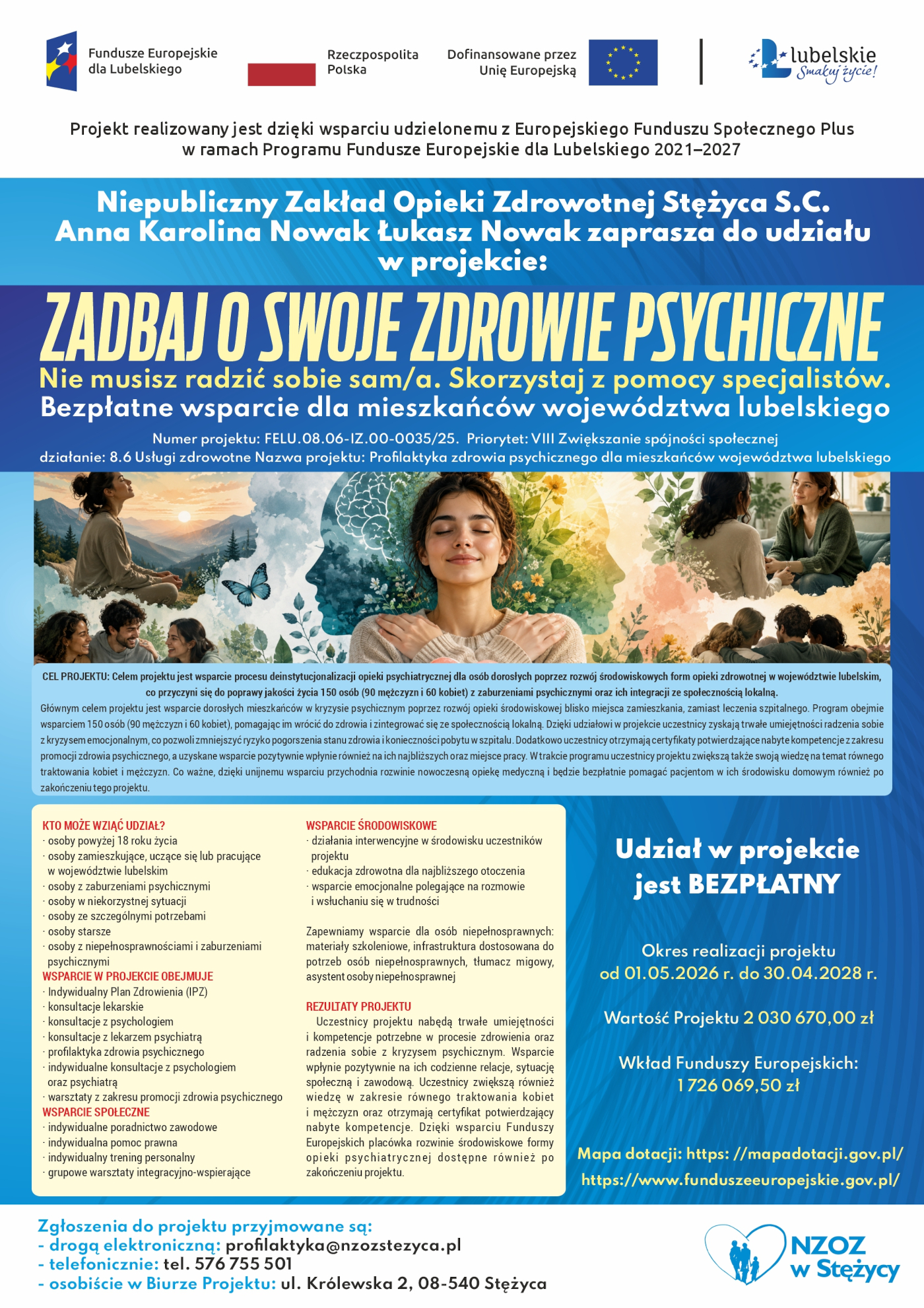 Plakat promujący projekt: Profilaktyka zdrowia psychicznego dla mieszkańc&oacute;w wojew&oacute;dztwa lubelskiego